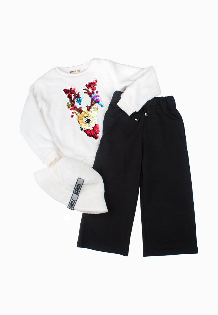 Children's set - white sweatshirt, culottes and panama