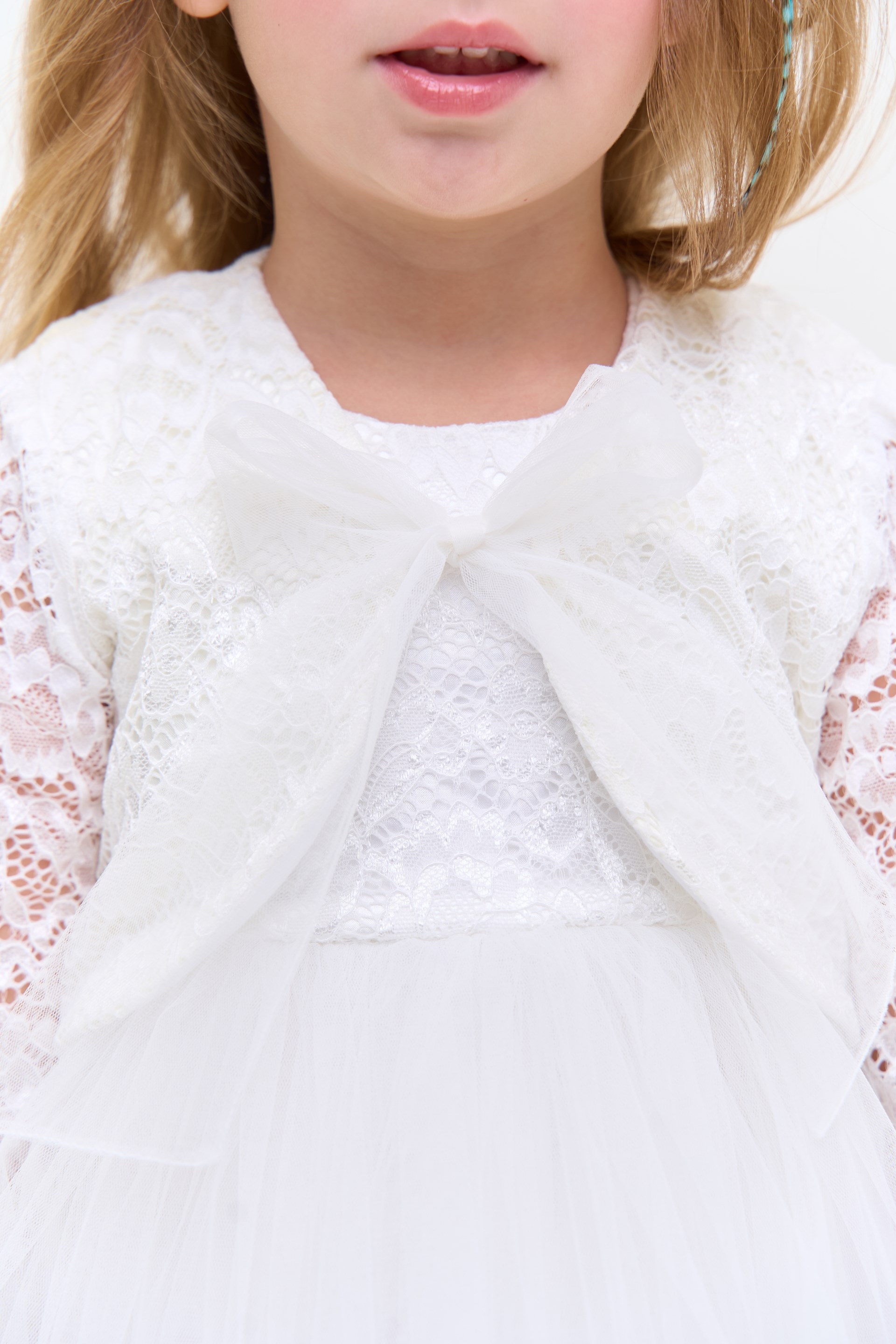 Guipure dress with fluffy tulle skirt
