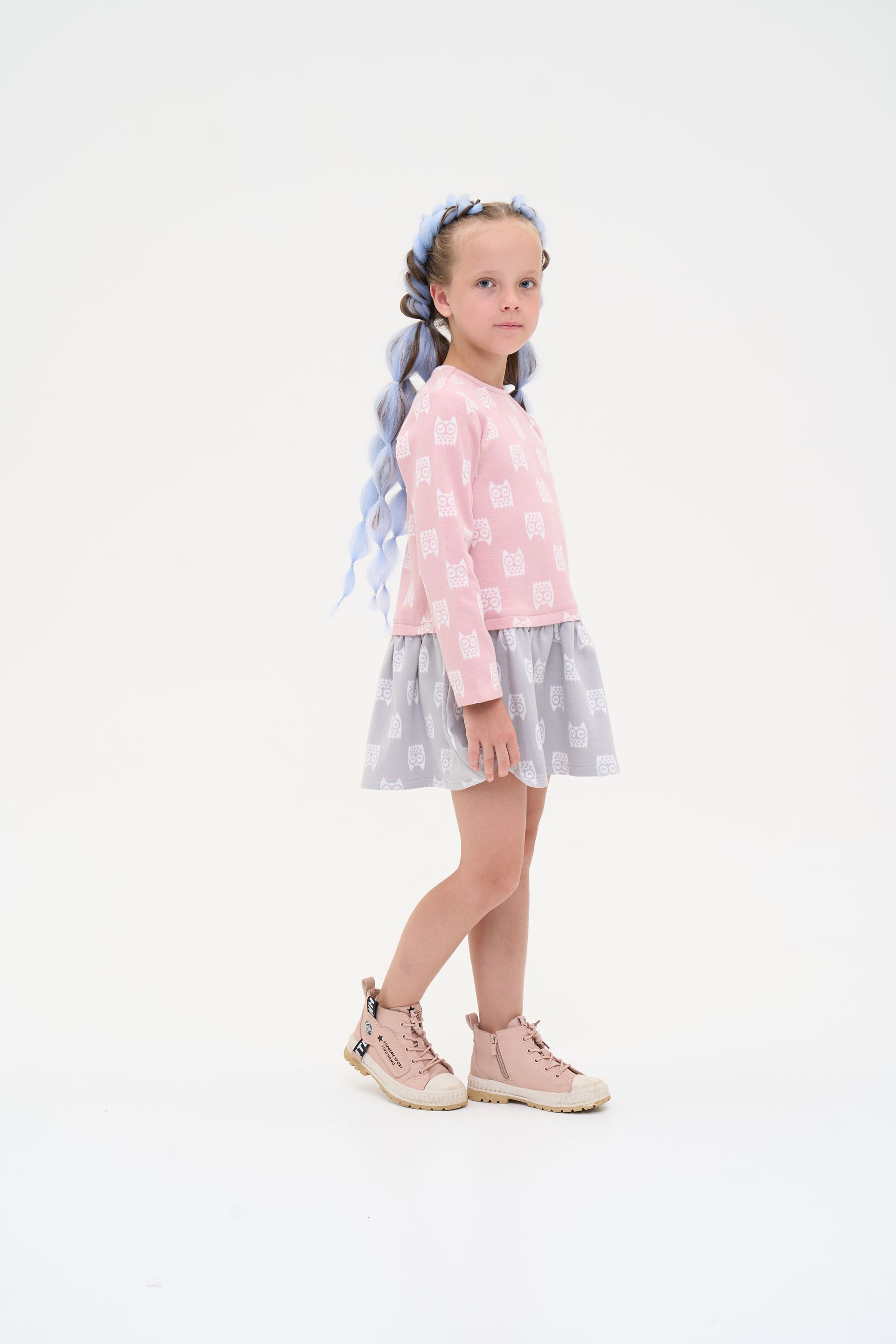 Dress warm for girls gray-pink owl