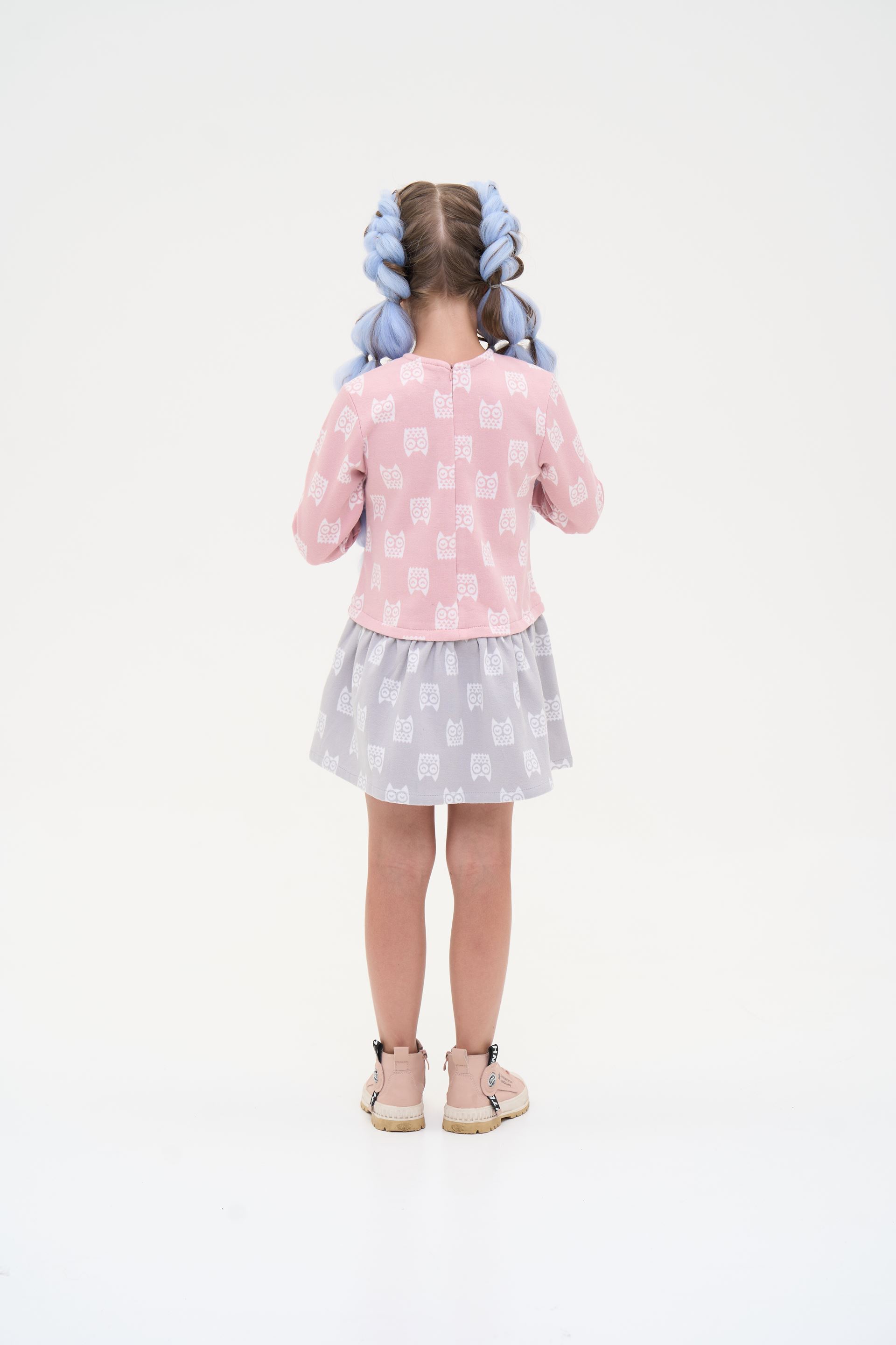 Dress warm for girls gray-pink owl