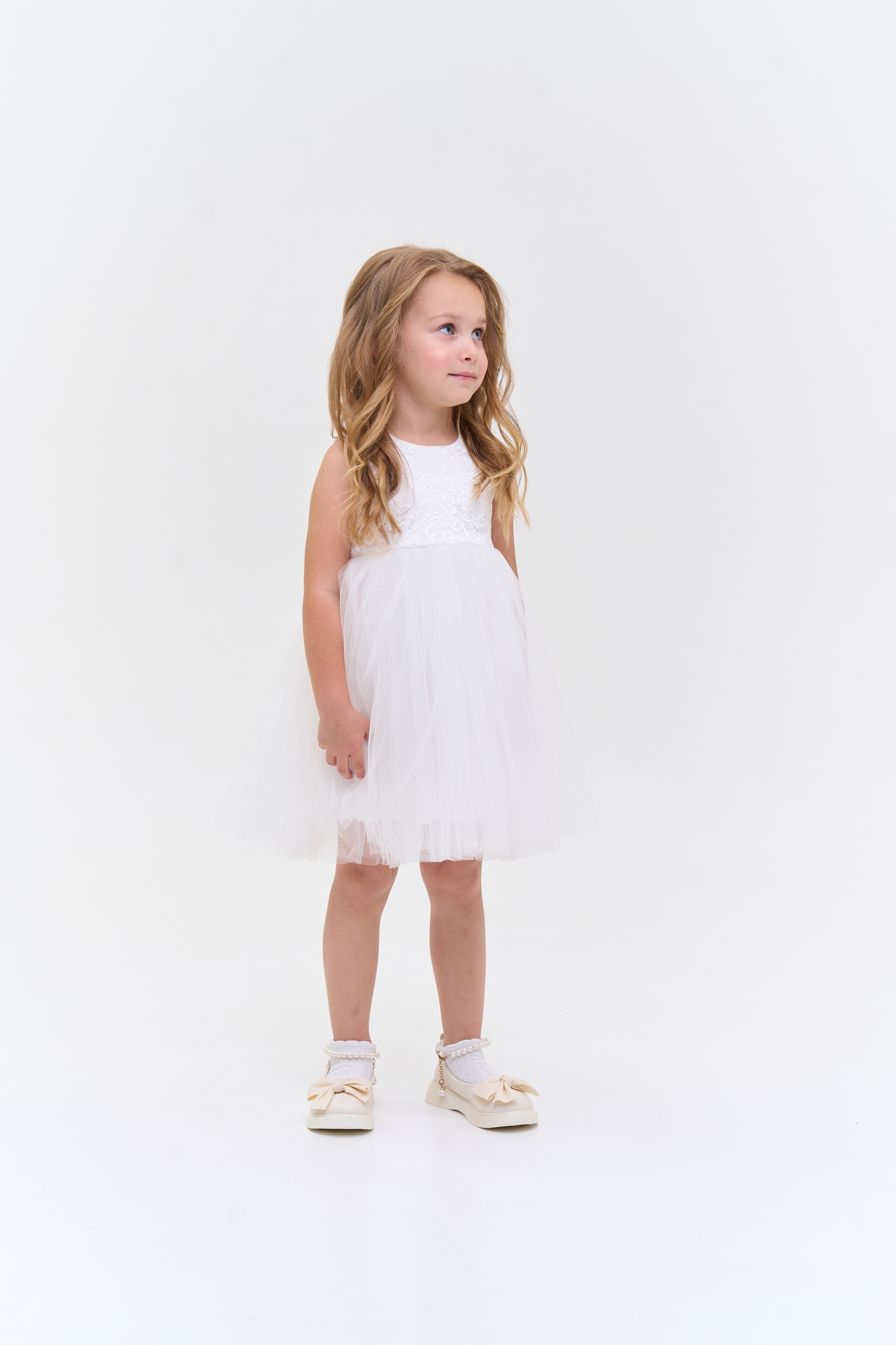 Set of elegant Dress + Bolero white guipure