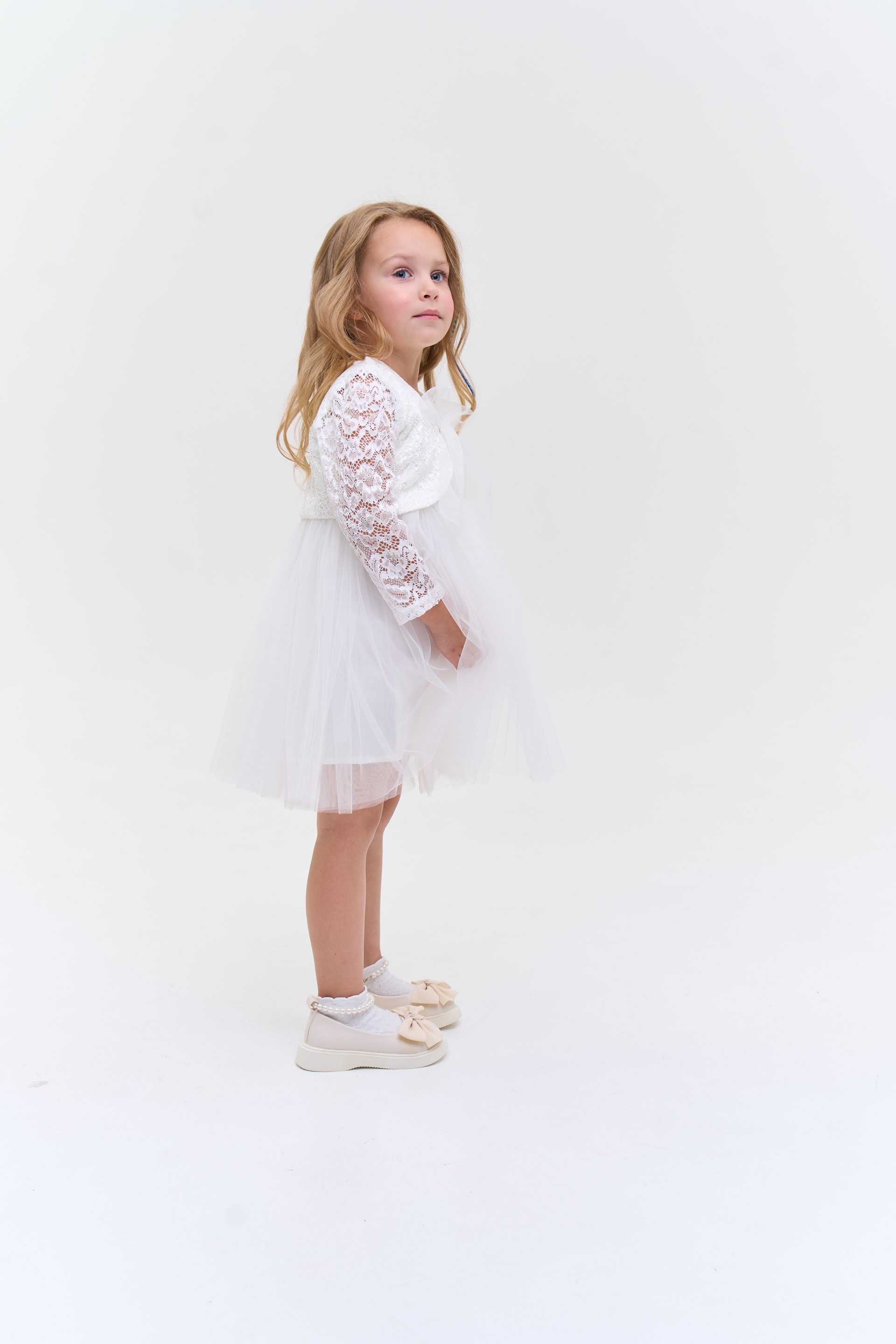 Set of elegant Dress + Bolero white guipure