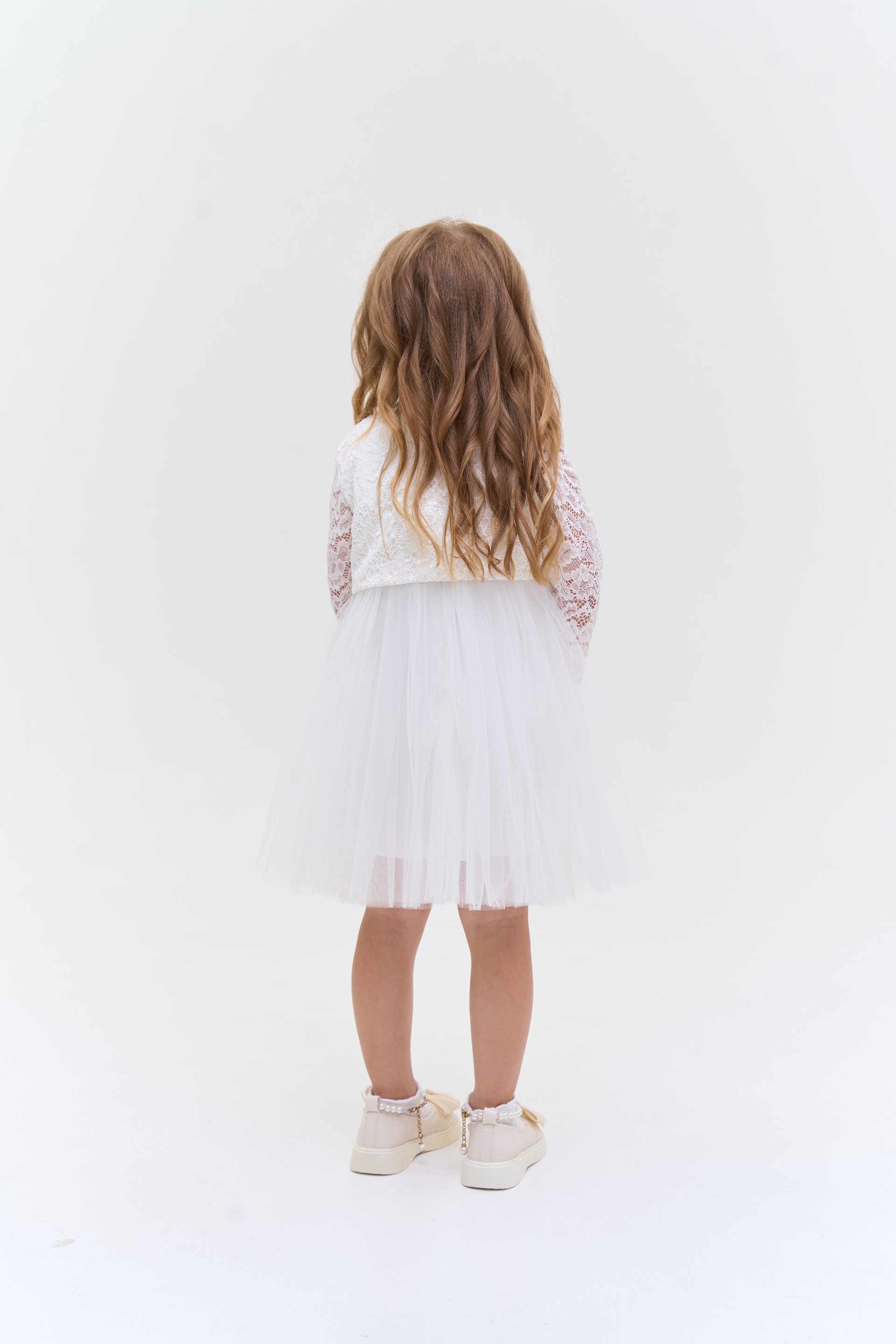 Set of elegant Dress + Bolero white guipure