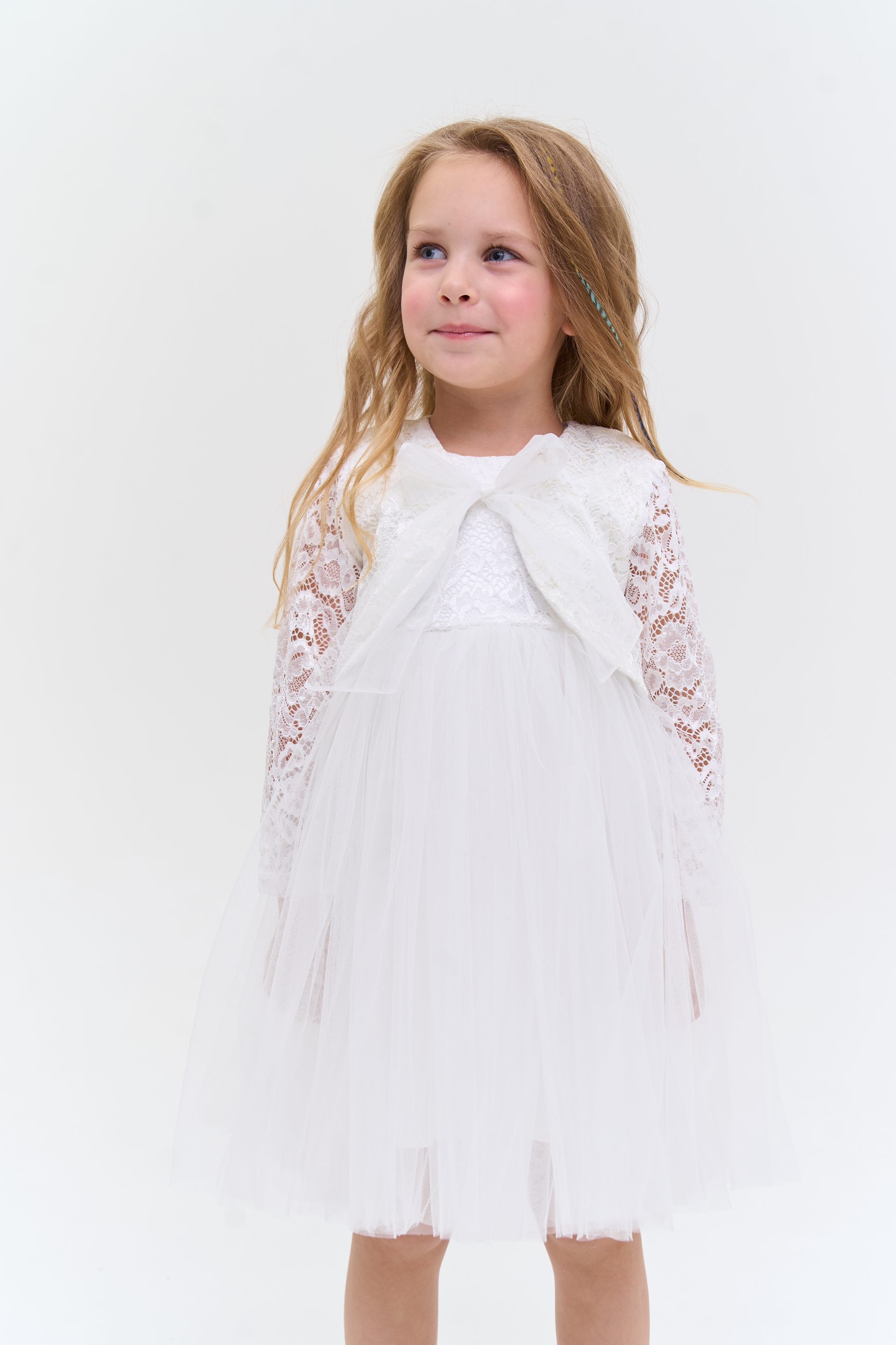 Set of elegant Dress + Bolero white guipure