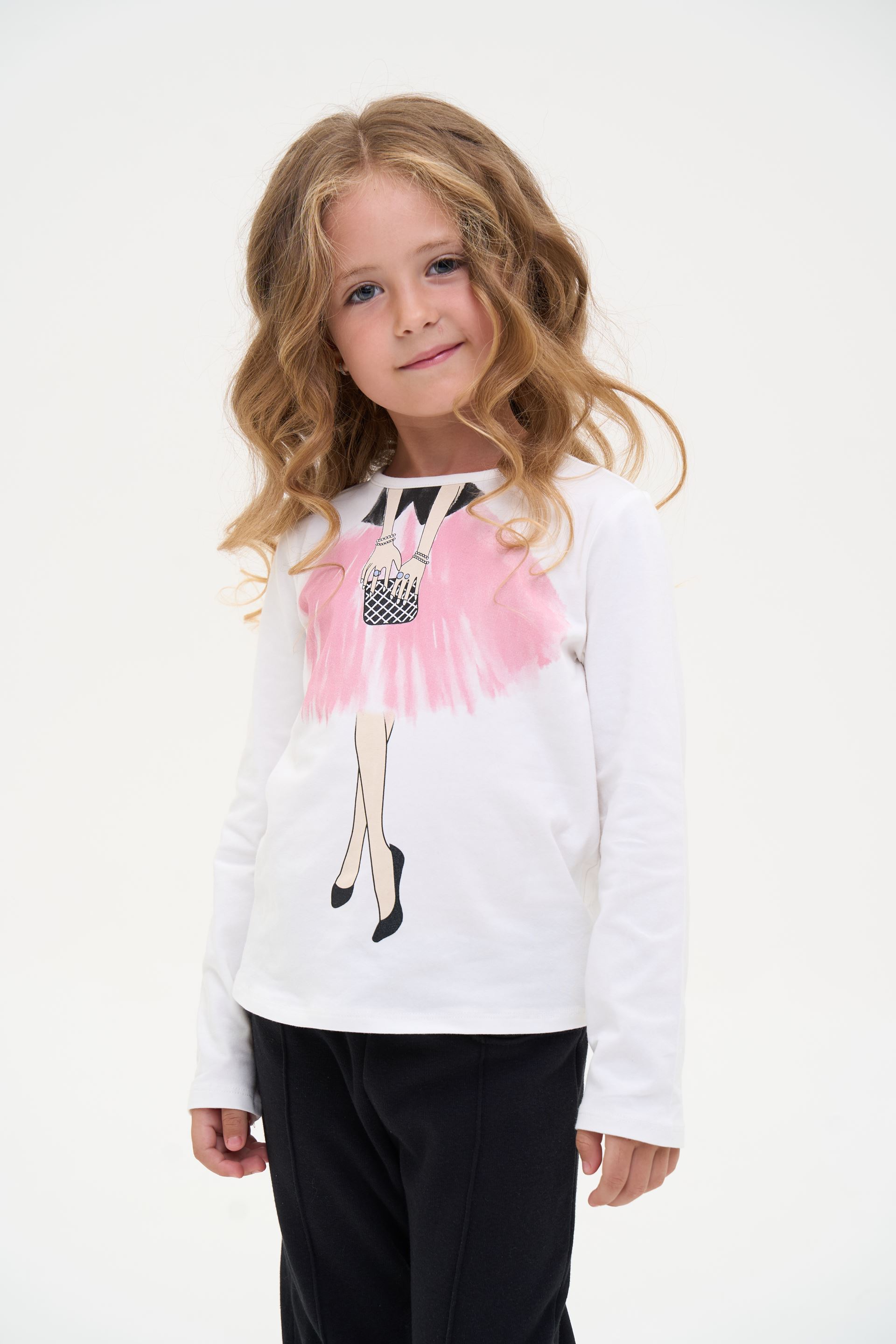 Longsleeve for girls white with print Elegant lady