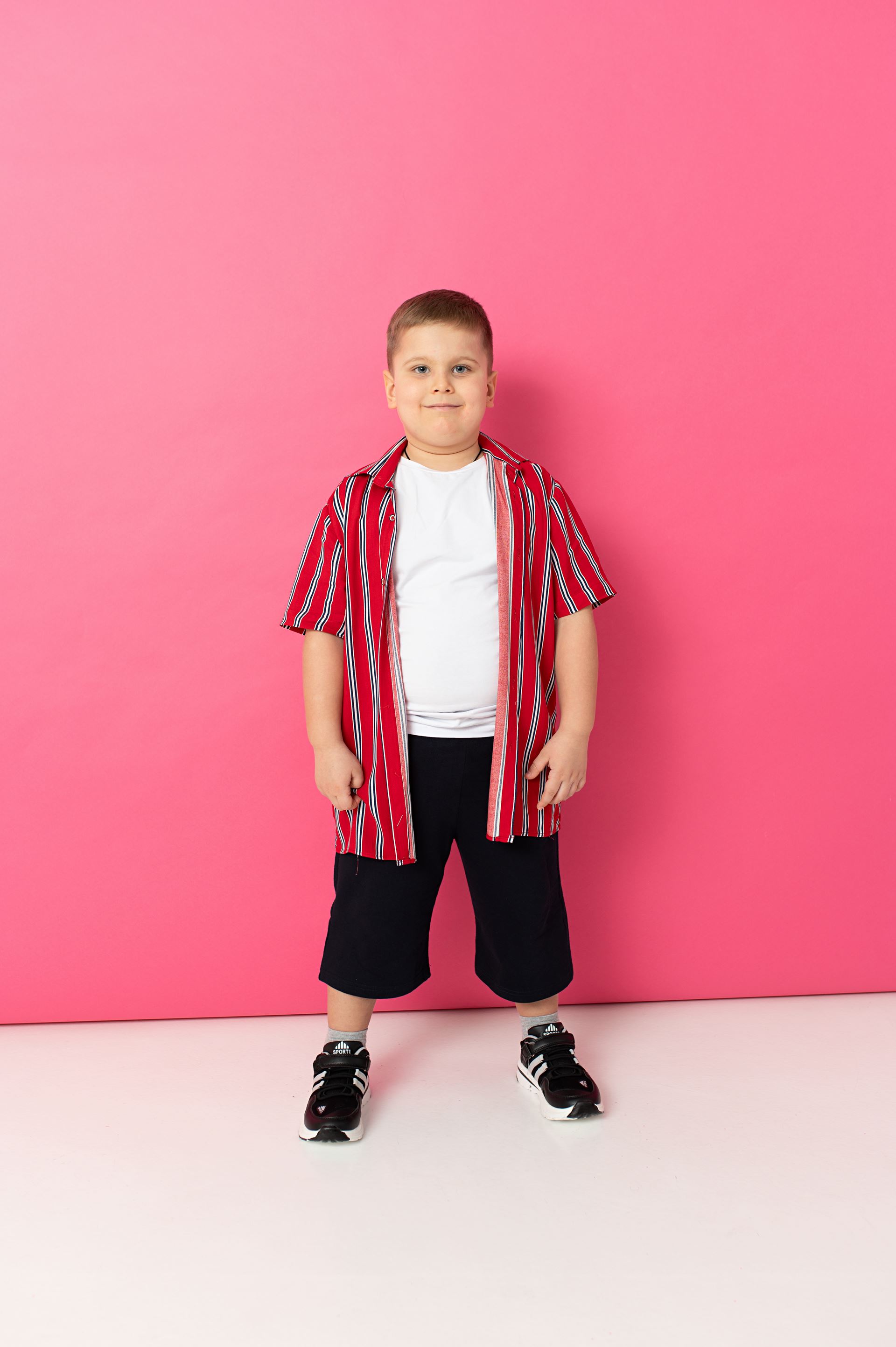 Red shirt with white stripes
