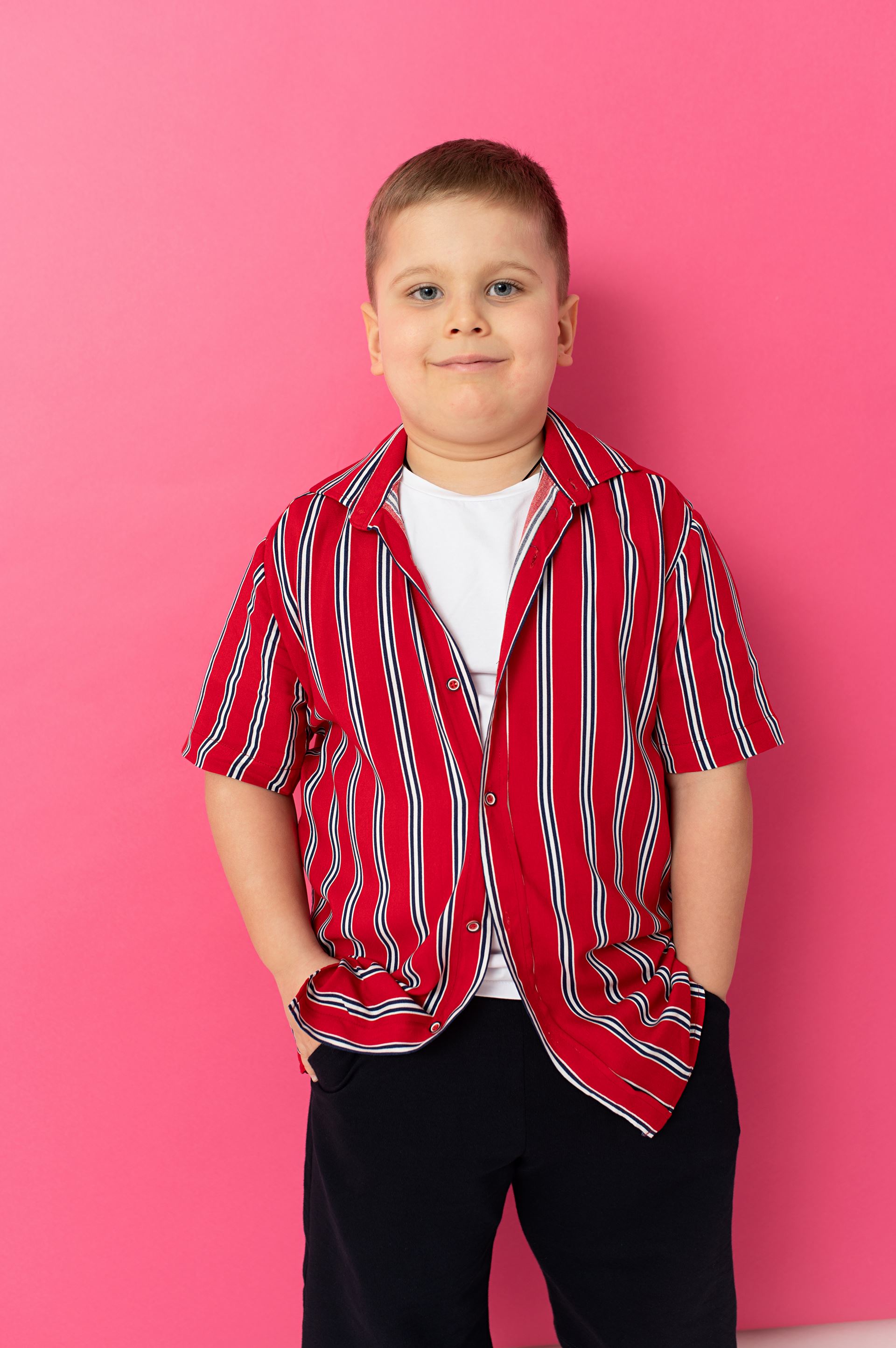 Red shirt with white stripes