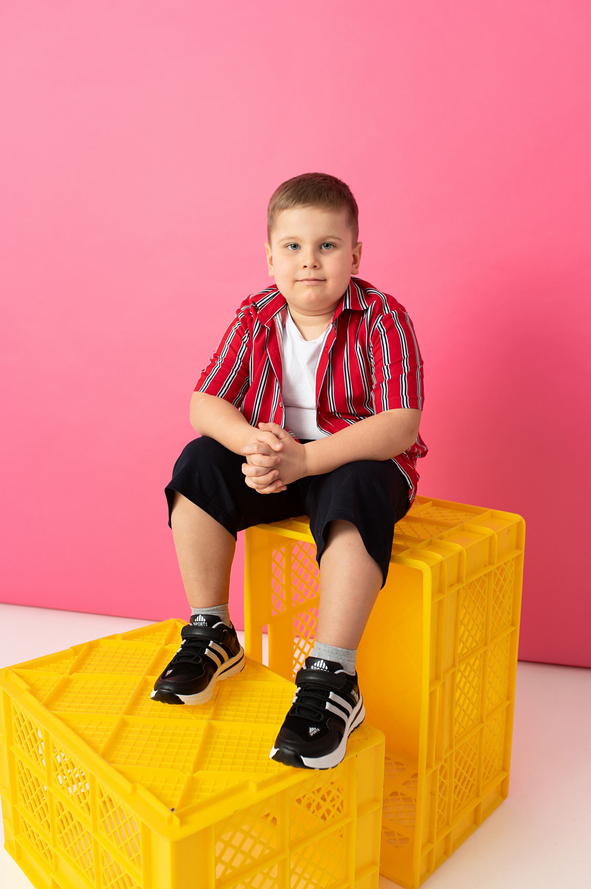 Red shirt with white stripes