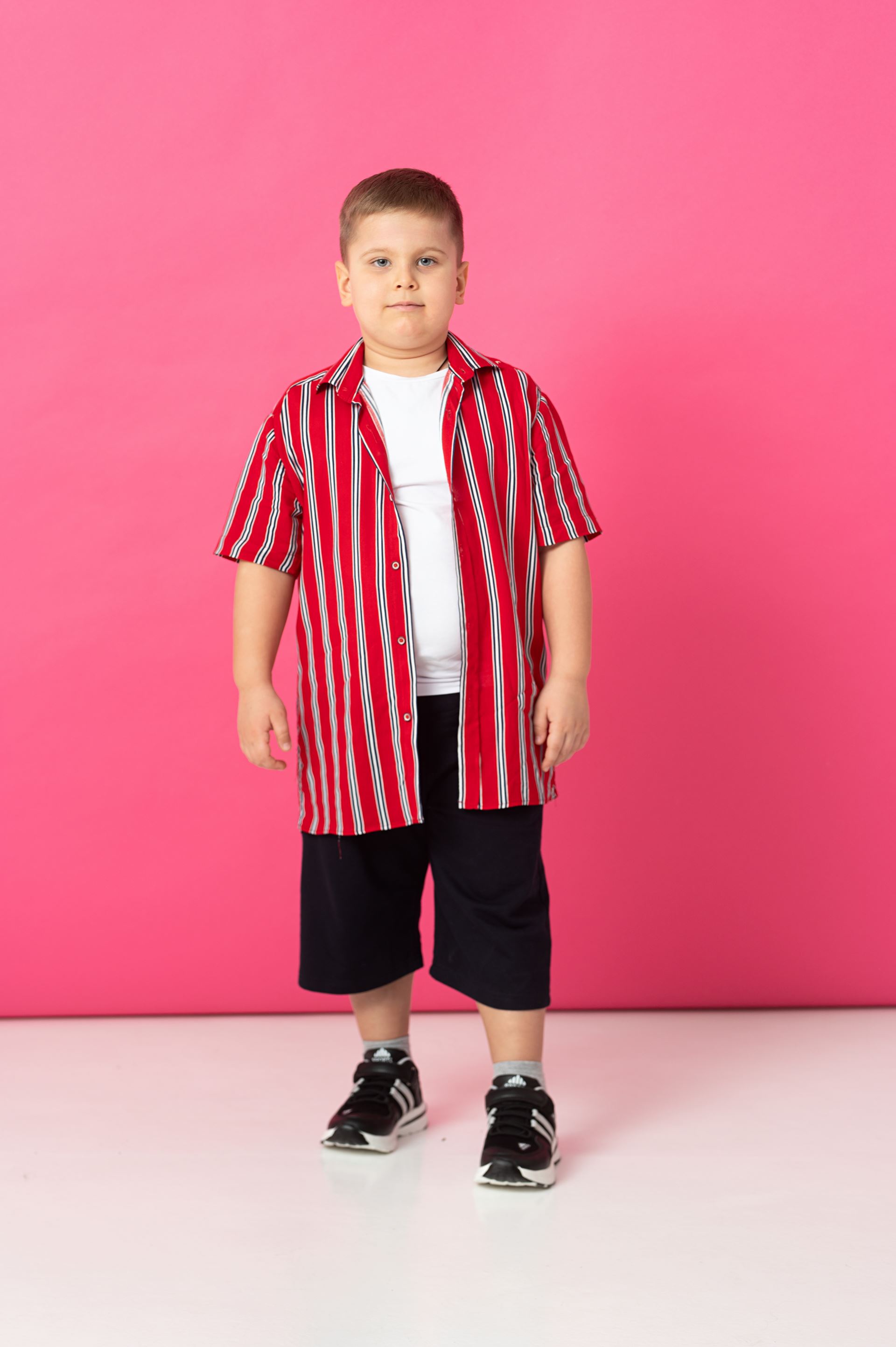 Red shirt with white stripes