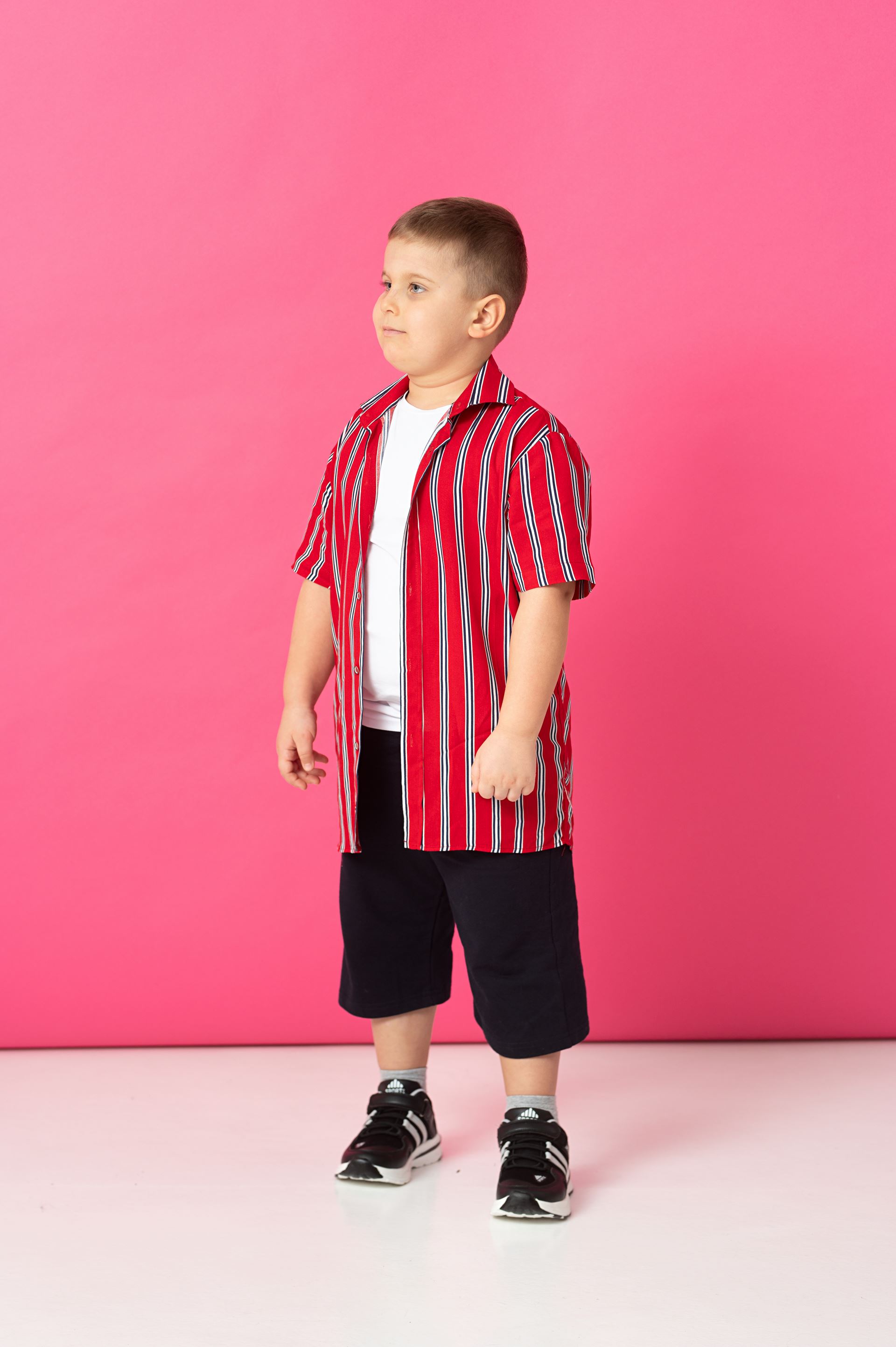 Red shirt with white stripes