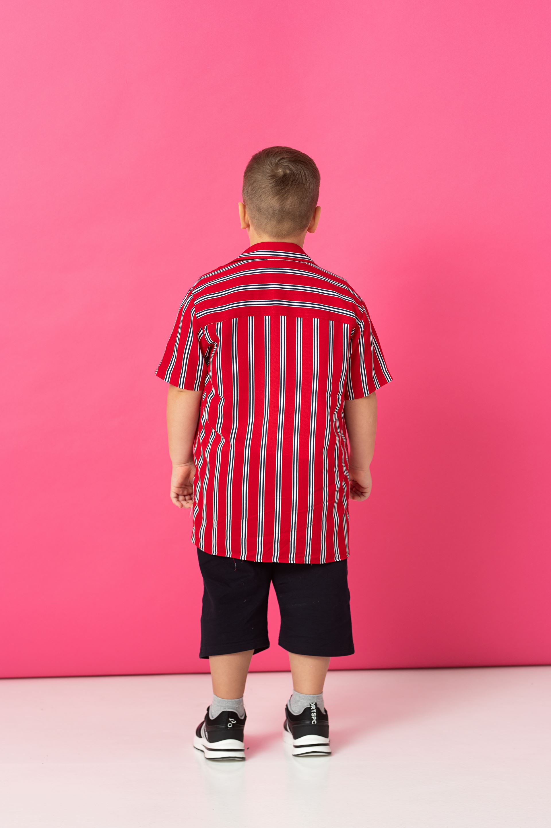 Red shirt with white stripes