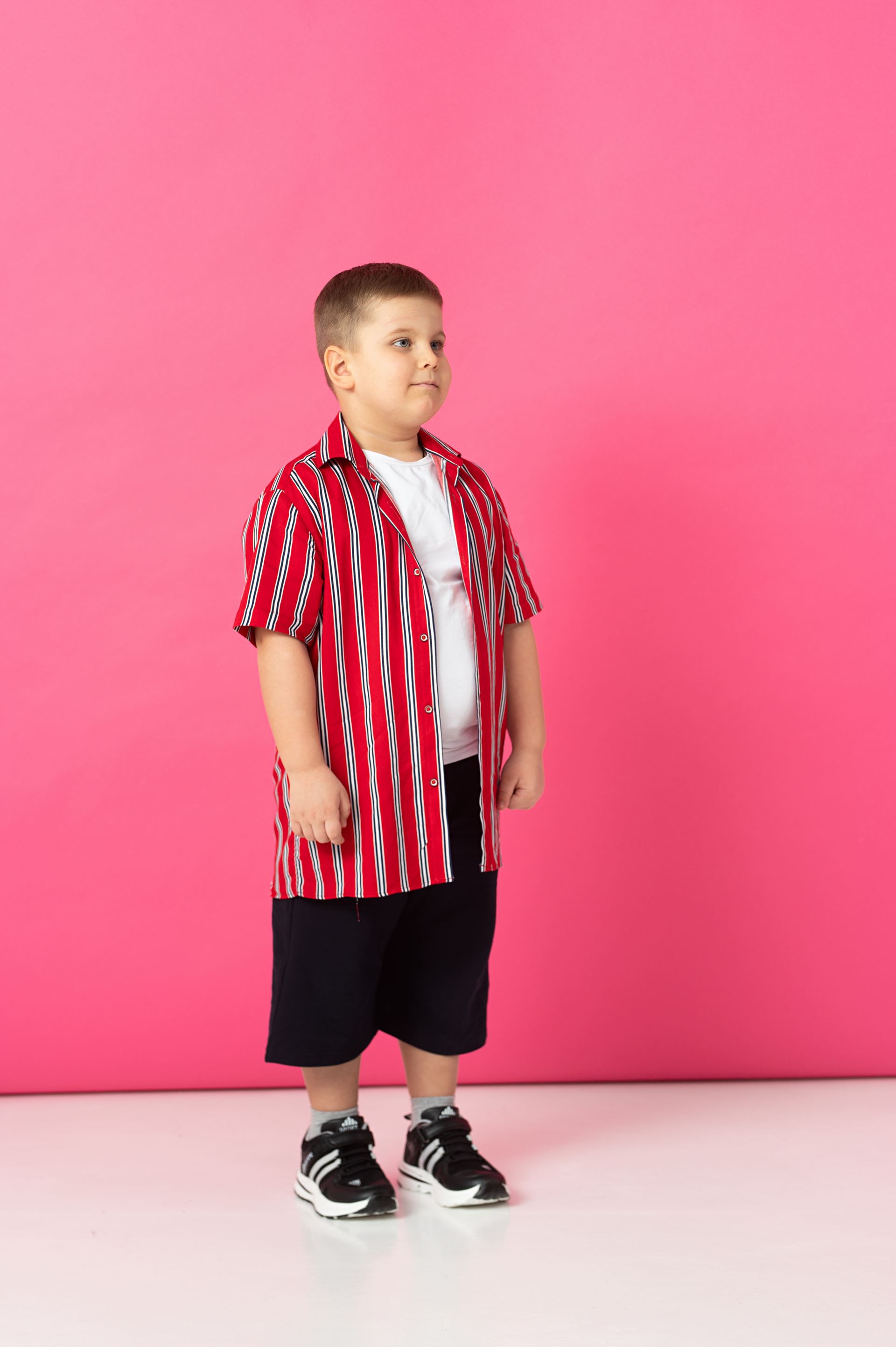 Red shirt with white stripes