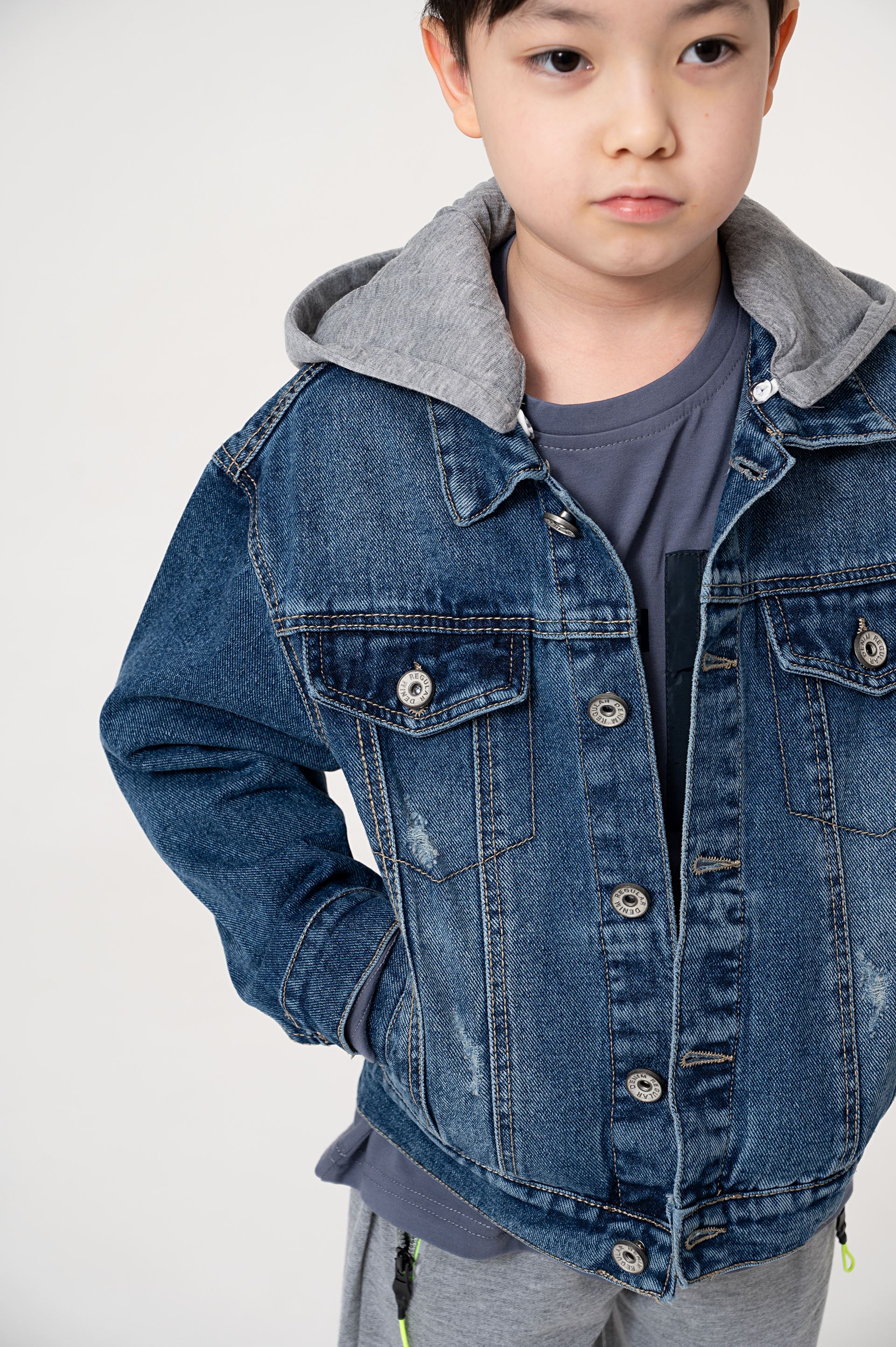 Denim jacket with a hood