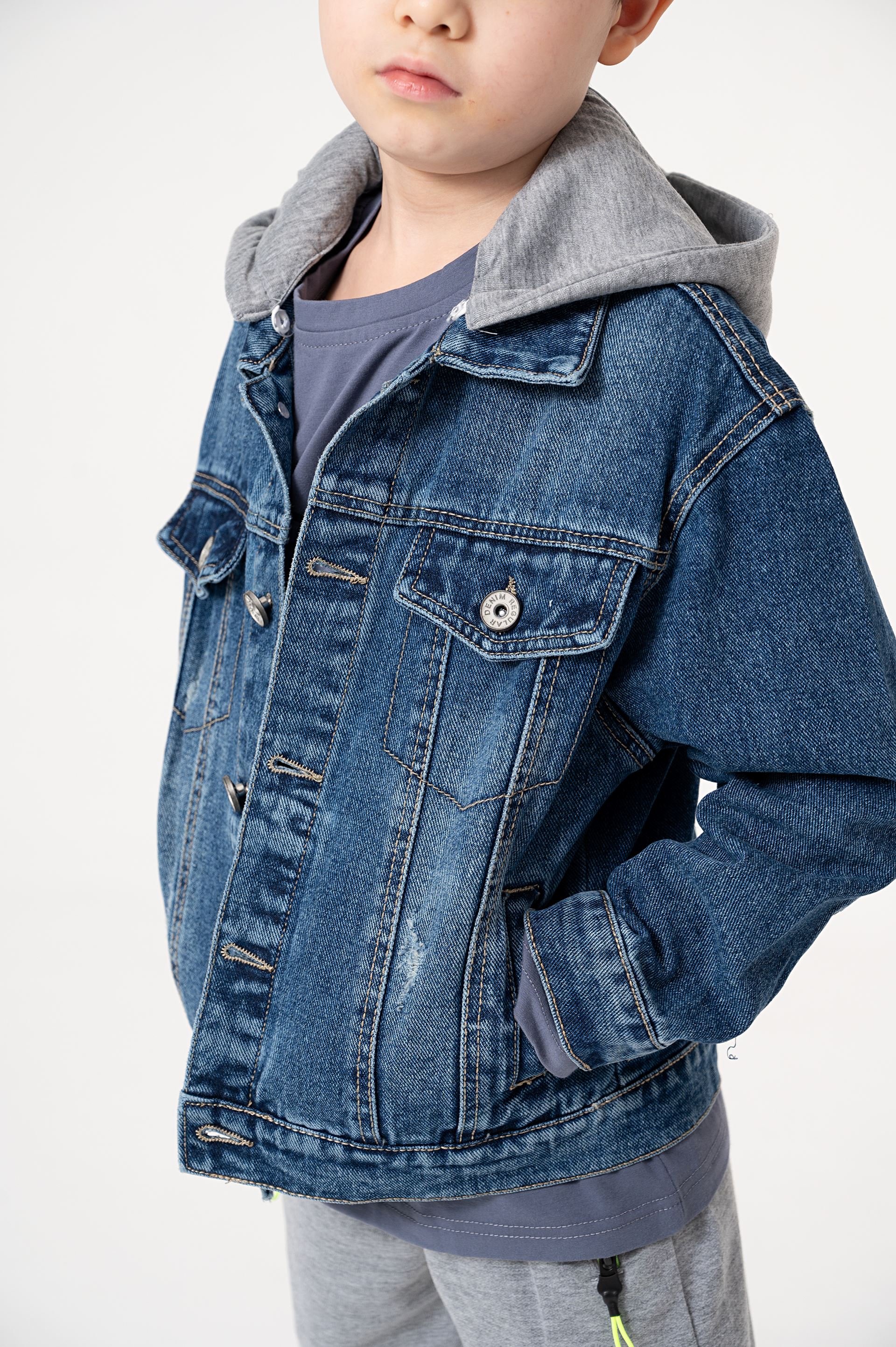 Denim jacket with a hood