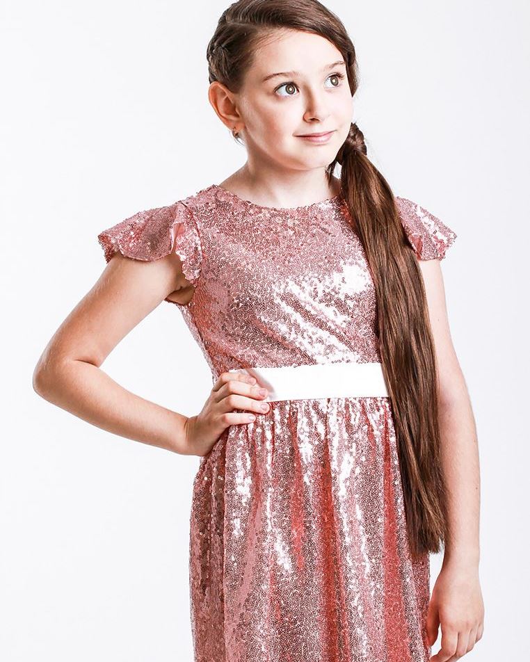 Powder sequin dress with satin belt