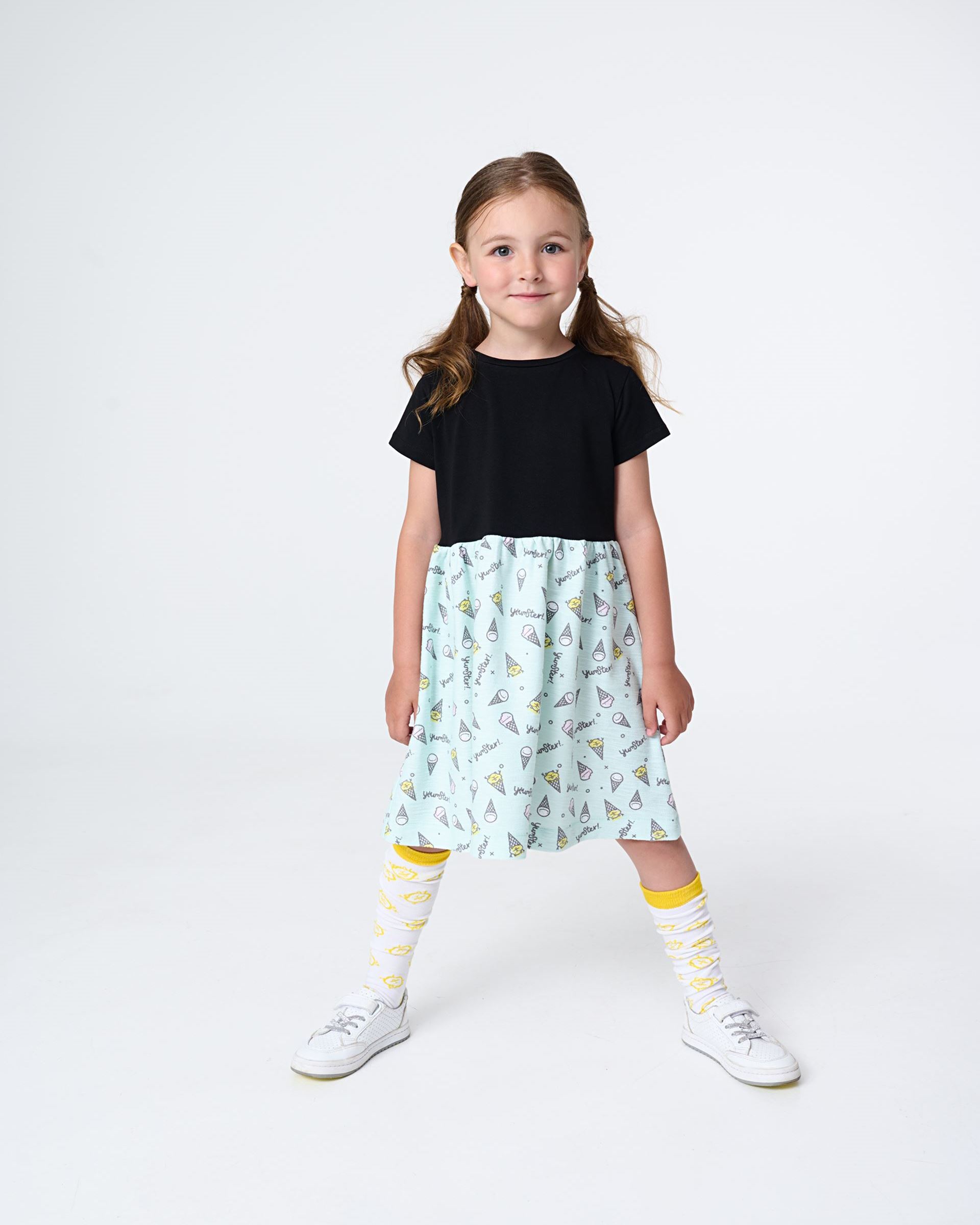 Black and blue dress with Ice Cream print