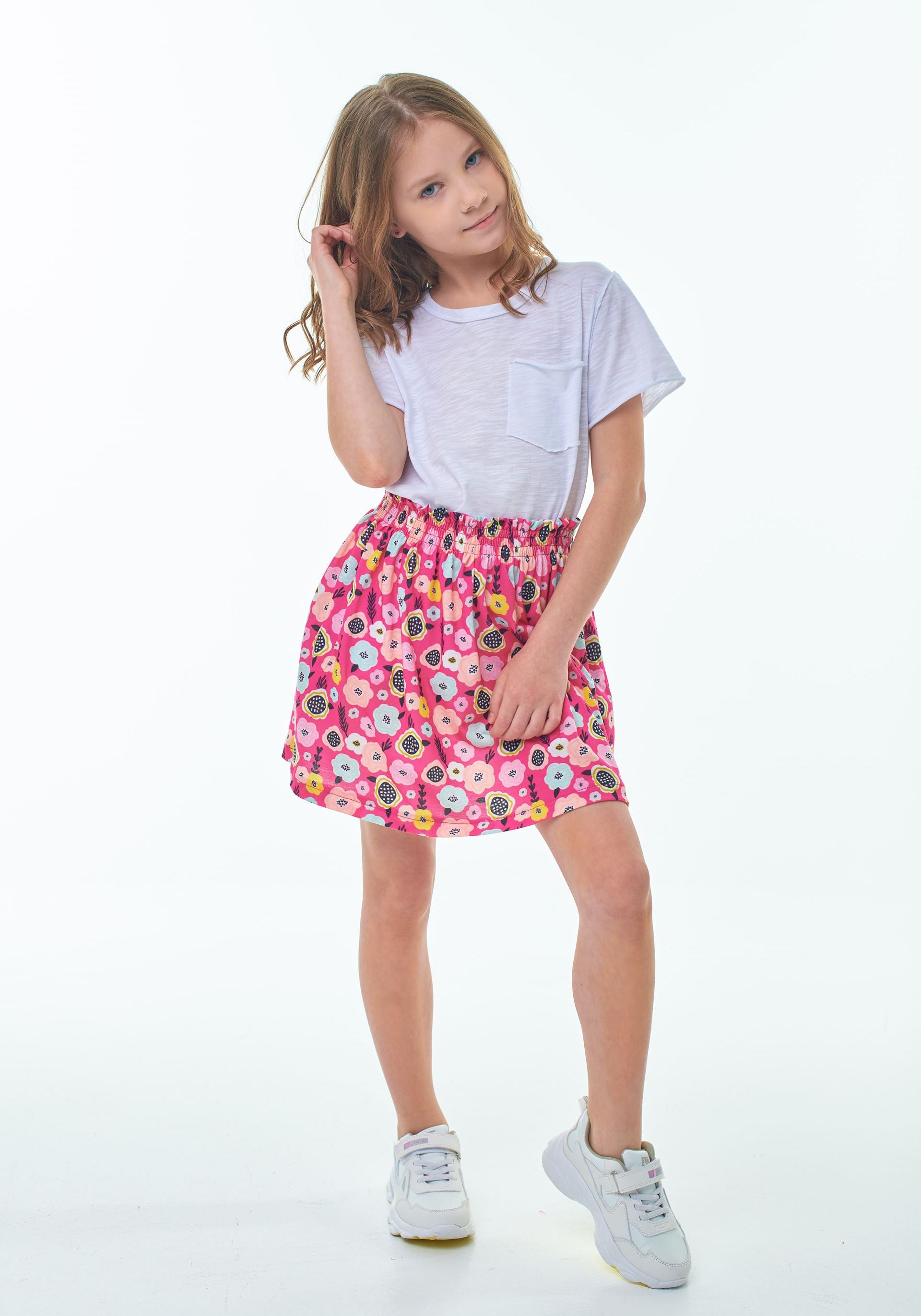 Viscose skirt small flower crimson